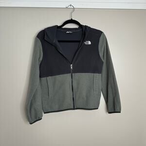 North Face Teen's Gray + Black Glacier Full-zip Hooded Summit Fleece Jacket L/12